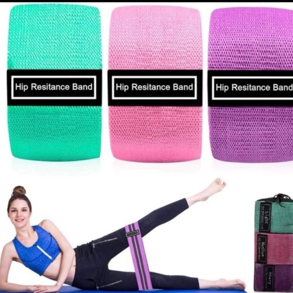 Set of 3 Hip Resistance Bands - Green, Pink, Purple